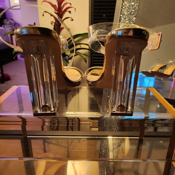 Rose Gold Clear Strap Chunky Block Heel Sandal - Picture 4 of 4